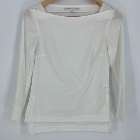 Trina Turk Blouse Dressy High Low Hem Classic Cotton Preppy Collegiate XSP - Picture 1 of 9